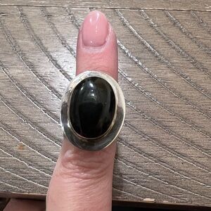 Sterling Silver and Black Oval Ring